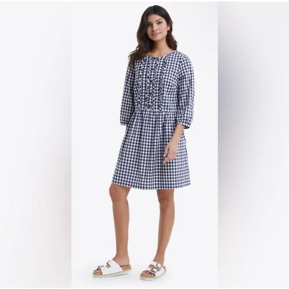 Draper James Nassau Navy Gingham Cottagecore Farmhouse Poplin Dress Large - Picture 2 of 7